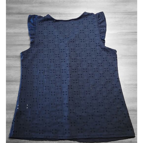 Daisy Fuentes Women’s Floral Cutout Black V-Neck Flutter Sleeve Top L EUC - Picture 2 of 7